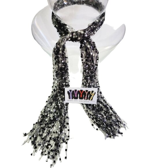 Black and Silver Ribbon Scarf Ladder Necklace NEW - Picture 2 of 6